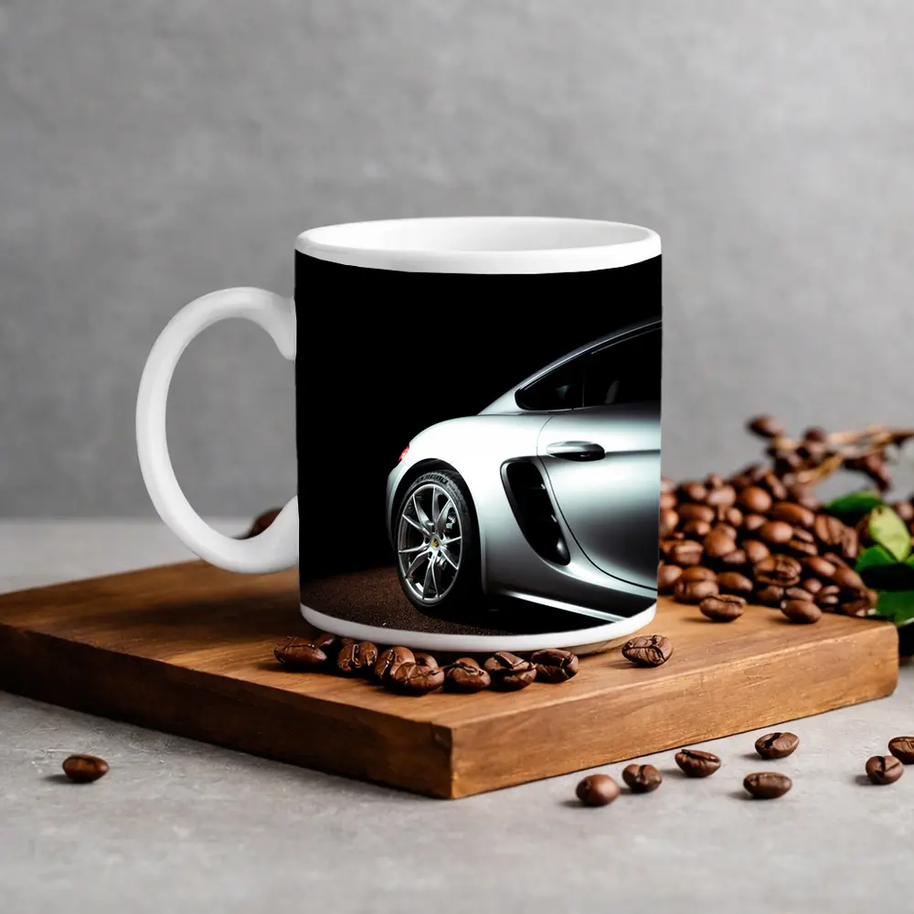 Porsche Cayman Silver Dark Studio Shot – Mugs