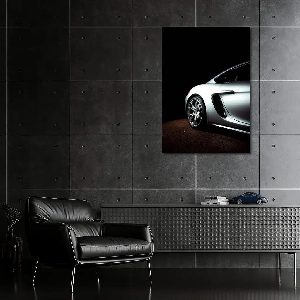 Porsche Cayman Silver Dark Studio Shot – Wall Art