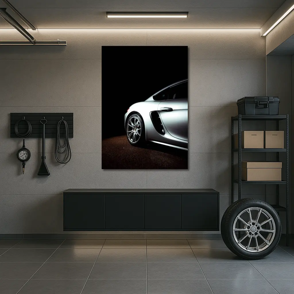 Porsche Cayman Silver Dark Studio Shot – Wall Art