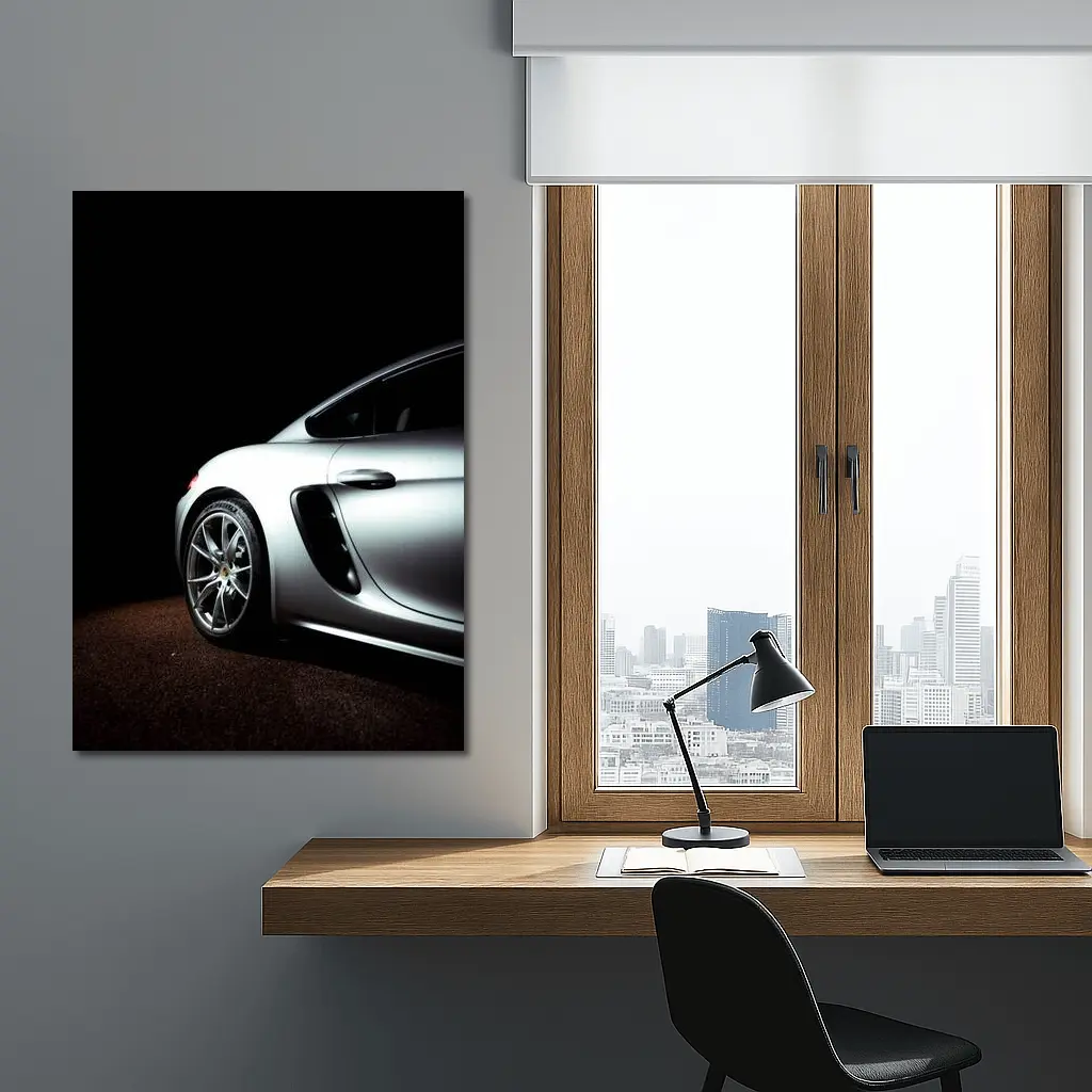 Porsche Cayman Silver Dark Studio Shot – Wall Art