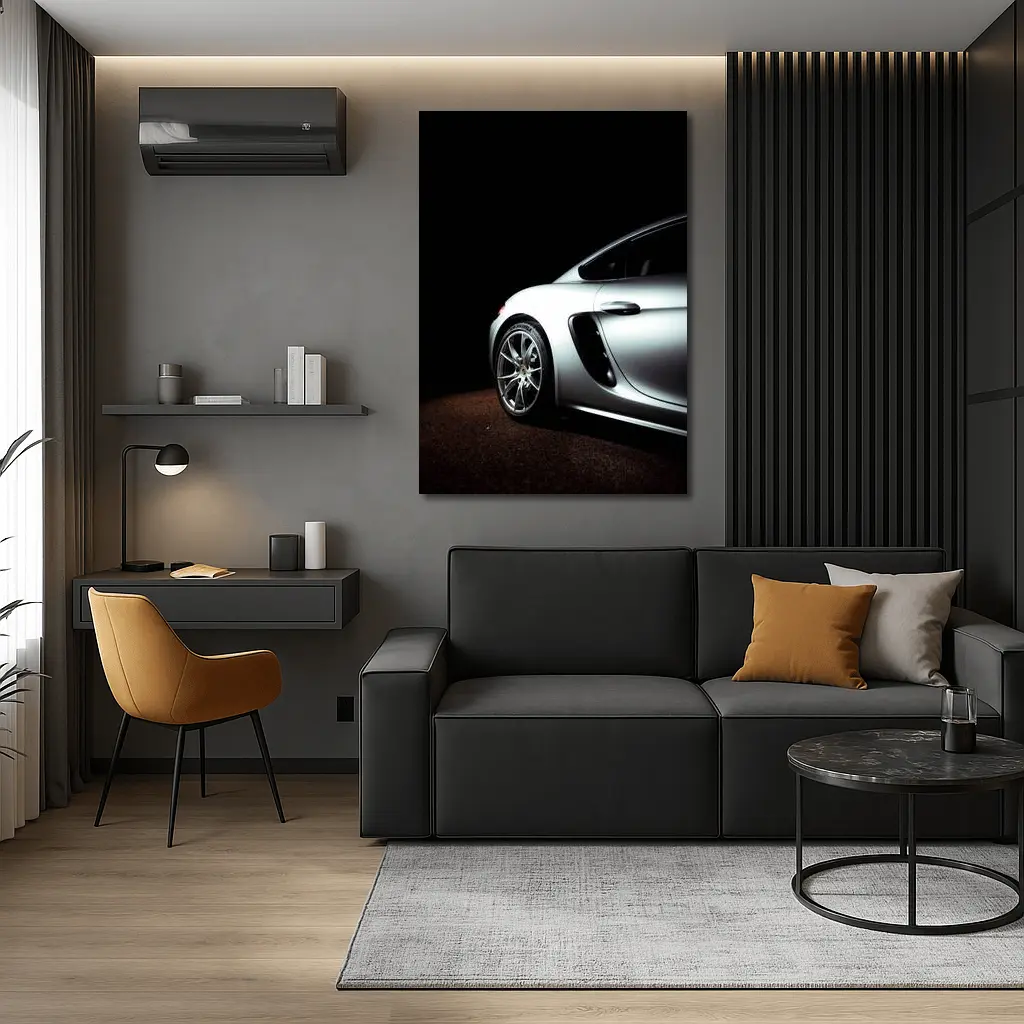 Porsche Cayman Silver Dark Studio Shot – Wall Art