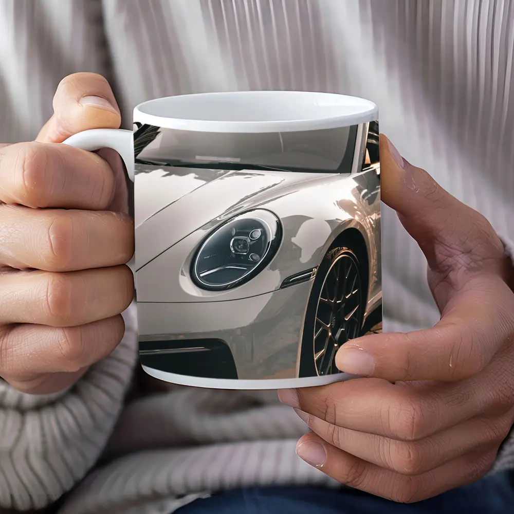 Porsche 911 Silver Sports Car Close Up – Mugs