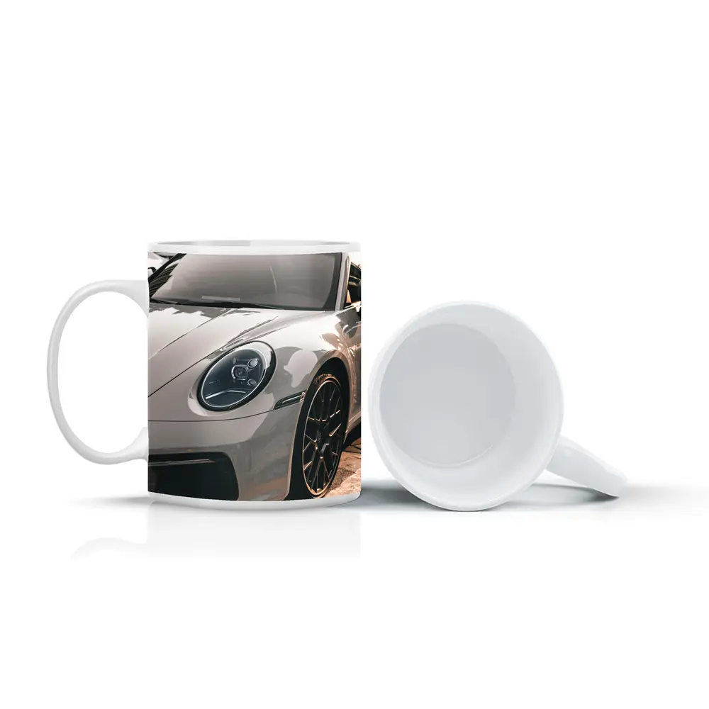Porsche 911 Silver Sports Car Close Up – Mugs