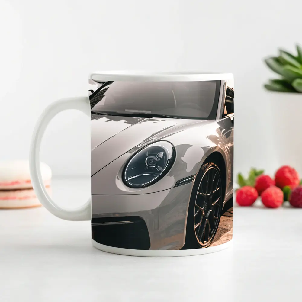 Porsche 911 Silver Sports Car Close Up – Mugs