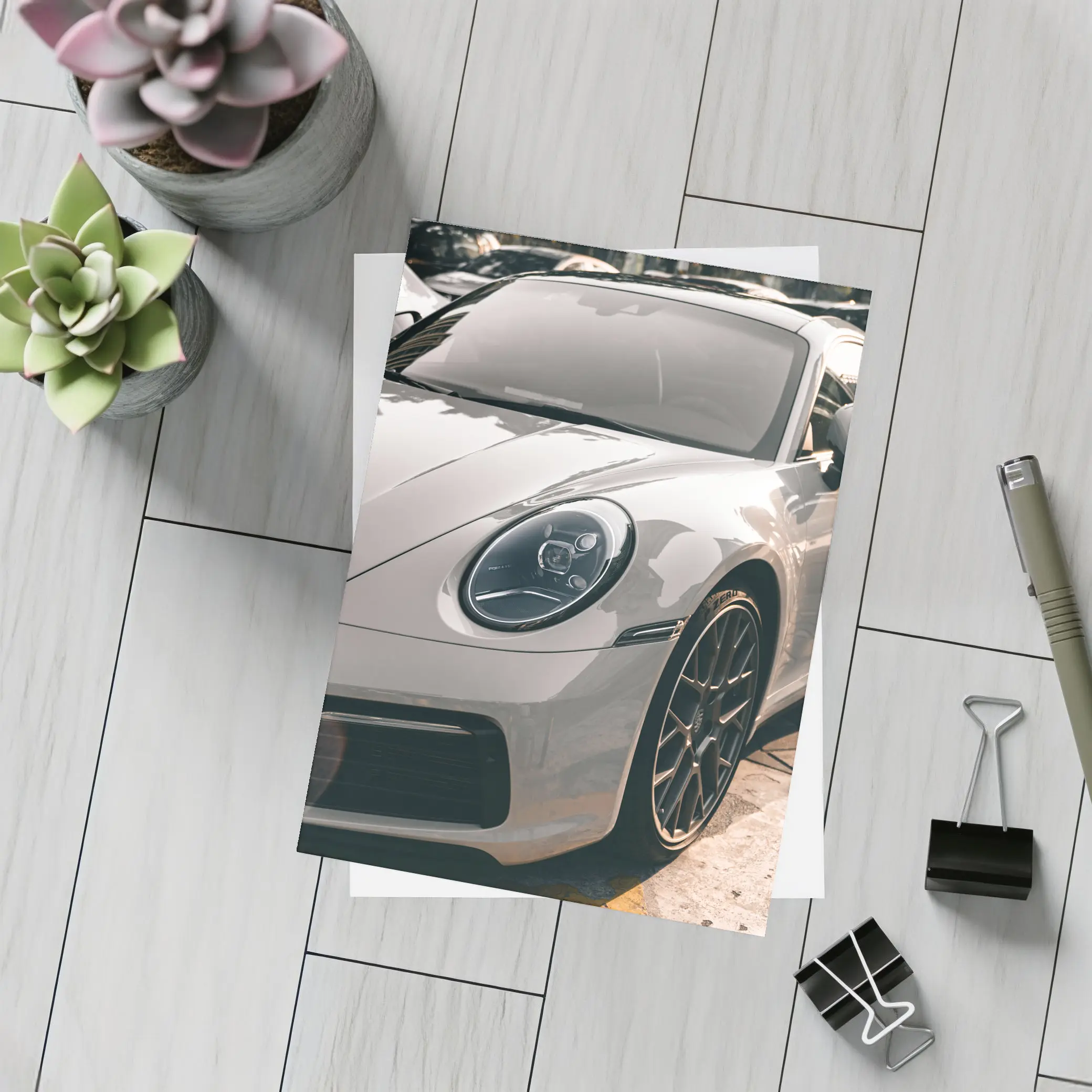 Porsche 911 Silver Sports Car Close Up – Postcards
