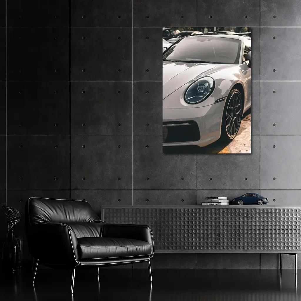 Porsche 911 Silver Sports Car Close Up – Wall Art
