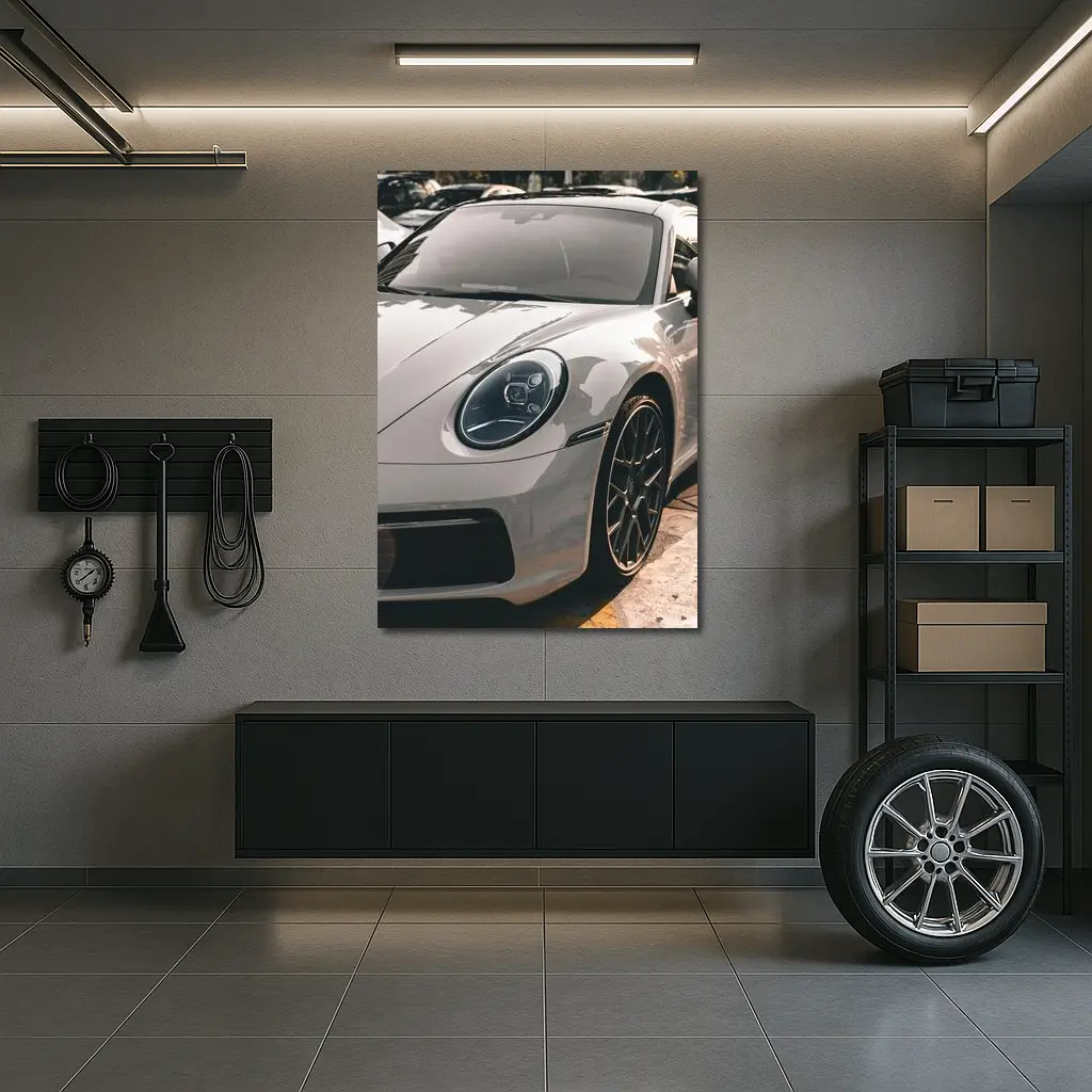 Porsche 911 Silver Sports Car Close Up – Wall Art