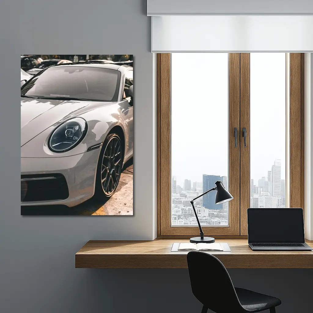 Porsche 911 Silver Sports Car Close Up – Wall Art