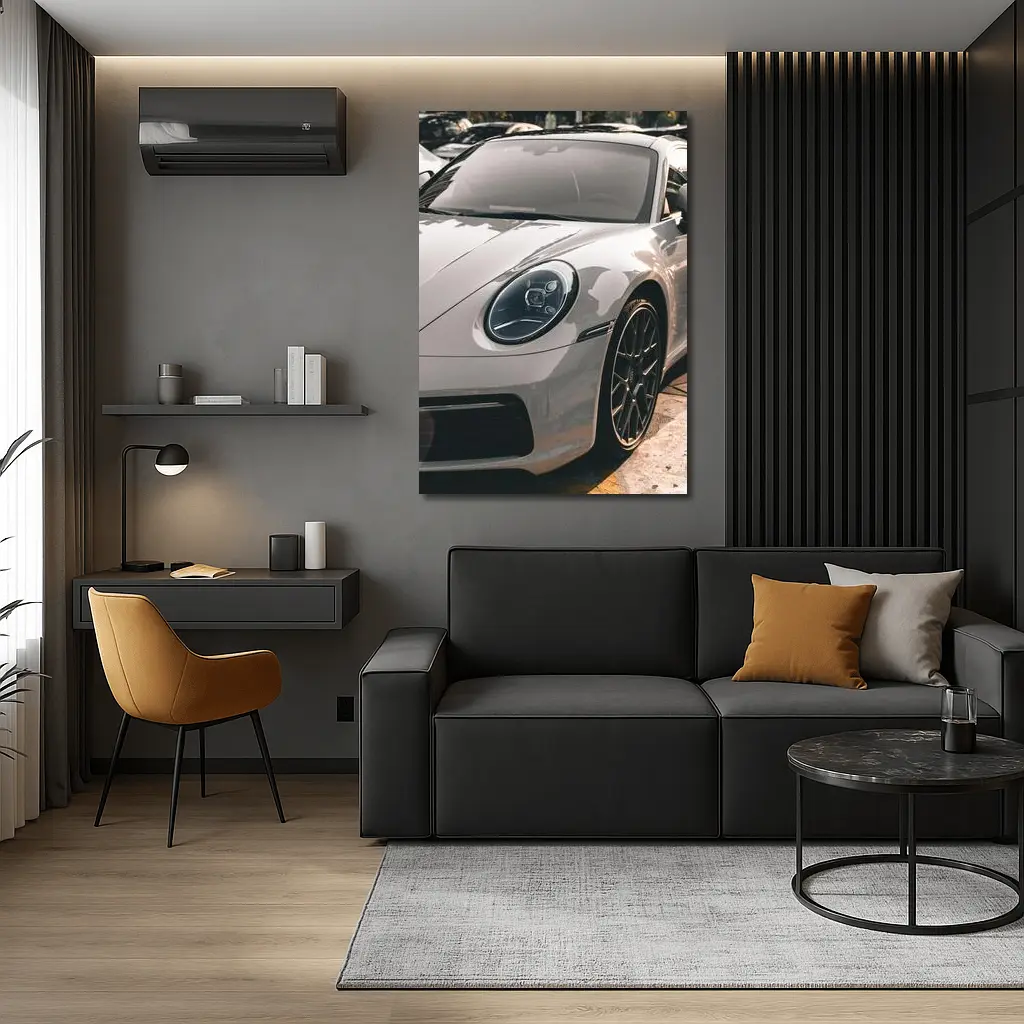 Porsche 911 Silver Sports Car Close Up – Wall Art