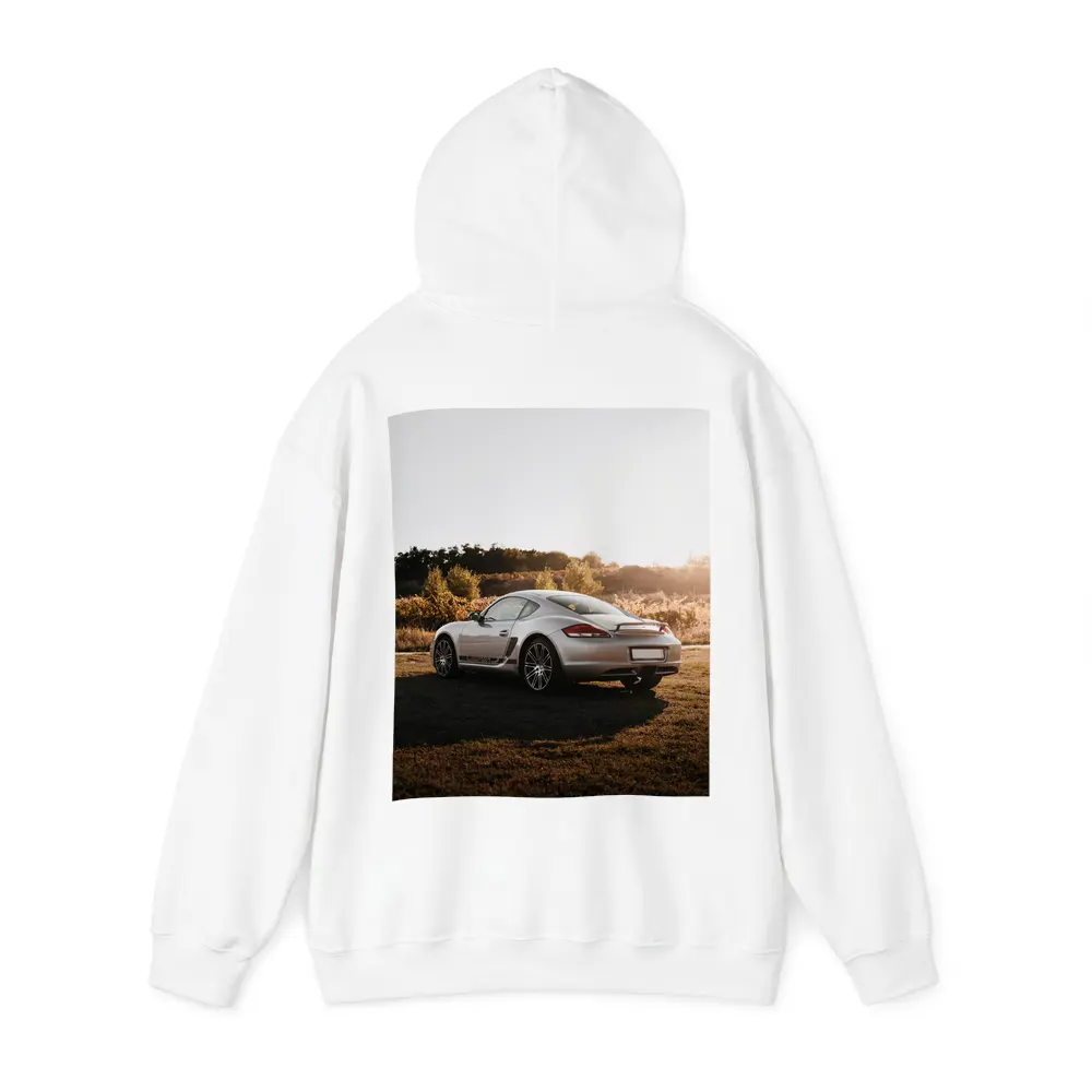 Porsche Cayman Silver Coupe Golden Hour Field – Hoodies