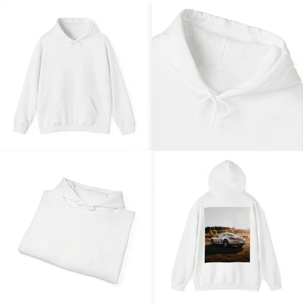 Porsche Cayman Silver Coupe Golden Hour Field – Hoodies