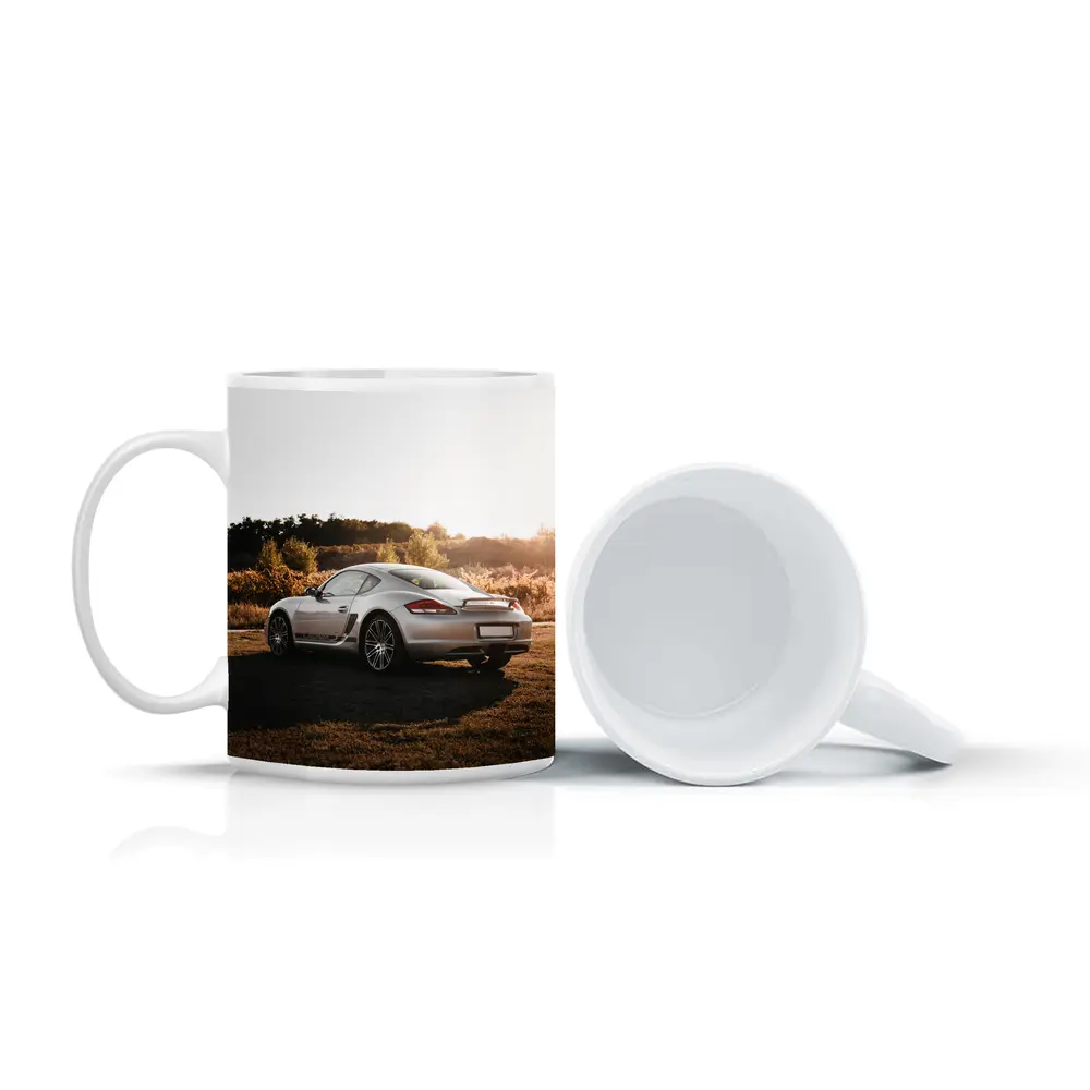 Porsche Cayman Silver Coupe Golden Hour Field – Mugs
