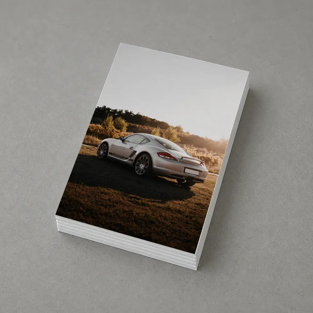 Porsche Cayman Silver Coupe Golden Hour Field – Postcards