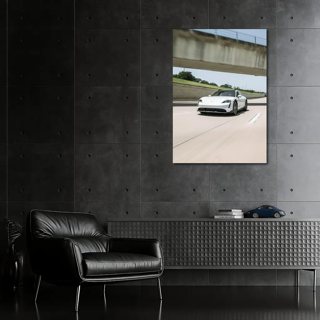 Porsche Taycan White on Open Highway – Wall Art