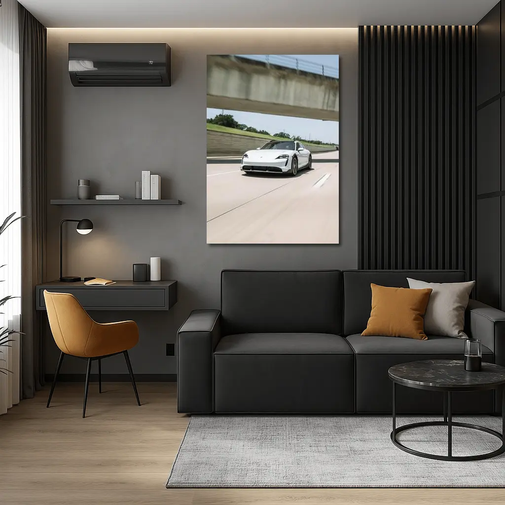 Porsche Taycan White on Open Highway – Wall Art