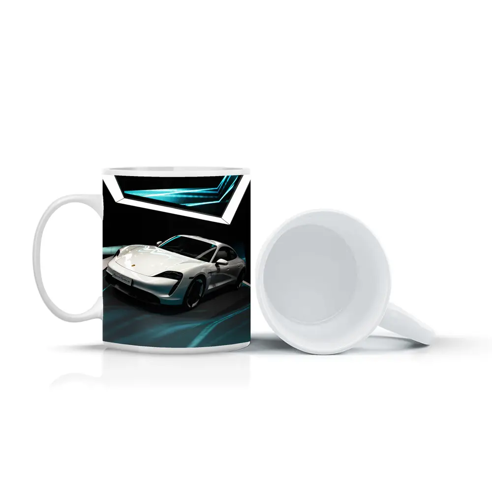 Porsche Taycan White Neon Tunnel Art – Mugs