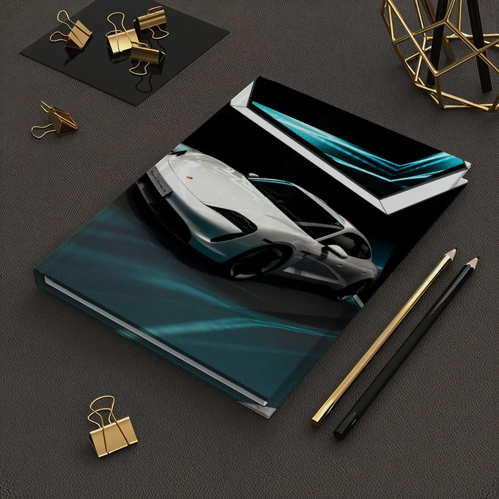 Porsche Taycan White Neon Tunnel Art – Notebooks