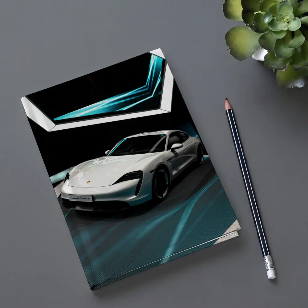 Porsche Taycan White Neon Tunnel Art – Notebooks