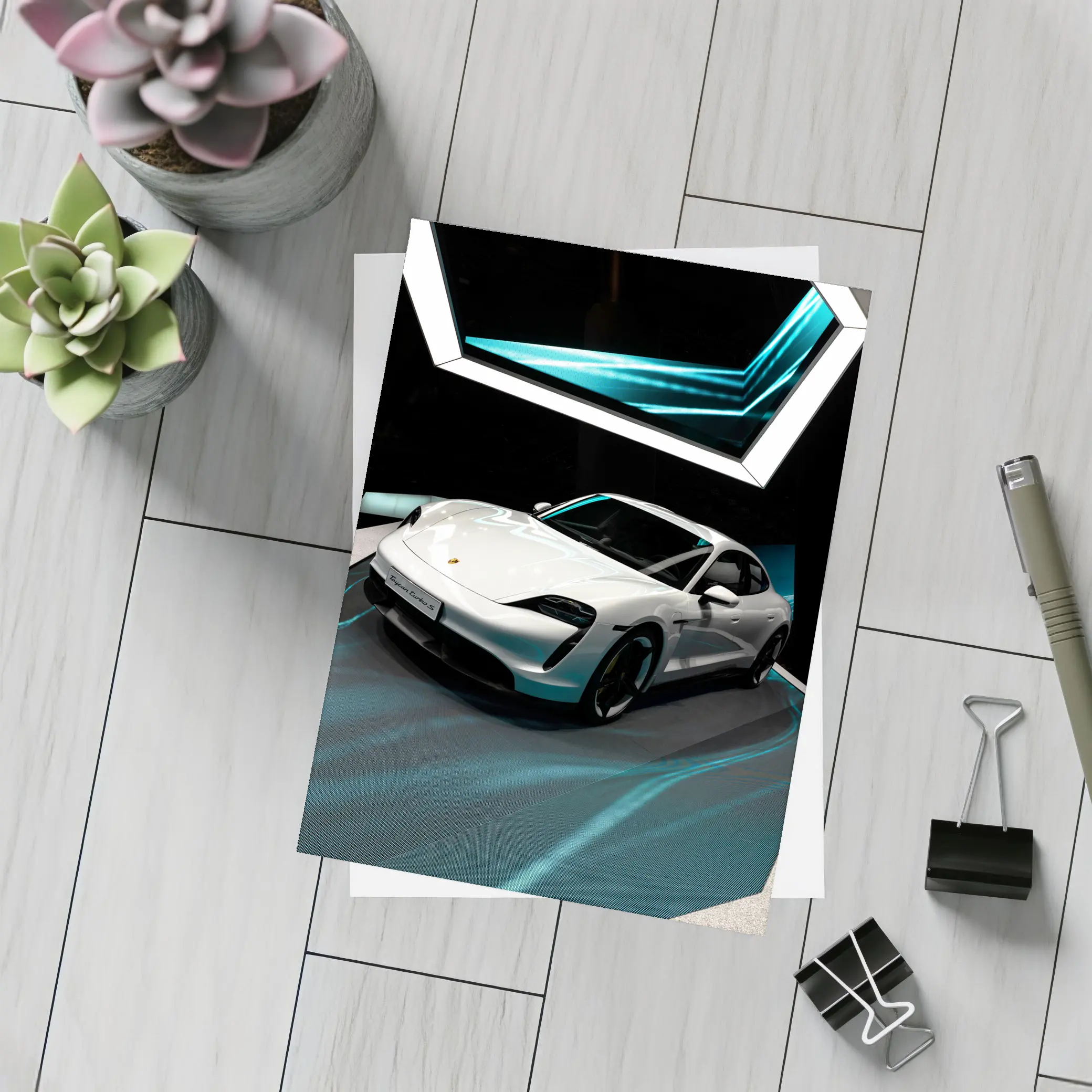 Porsche Taycan White Neon Tunnel Art – Postcards
