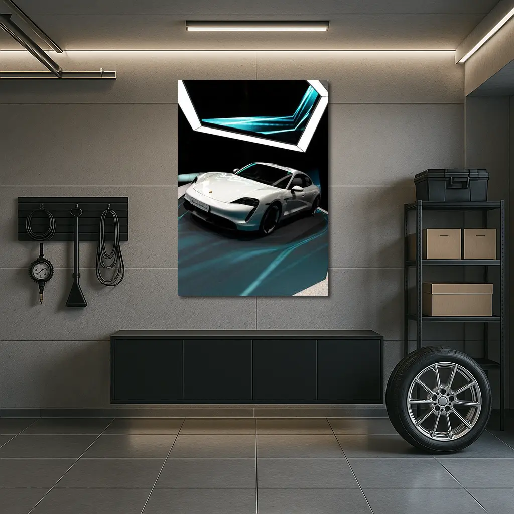 Porsche Taycan White Neon Tunnel Art – Wall Art