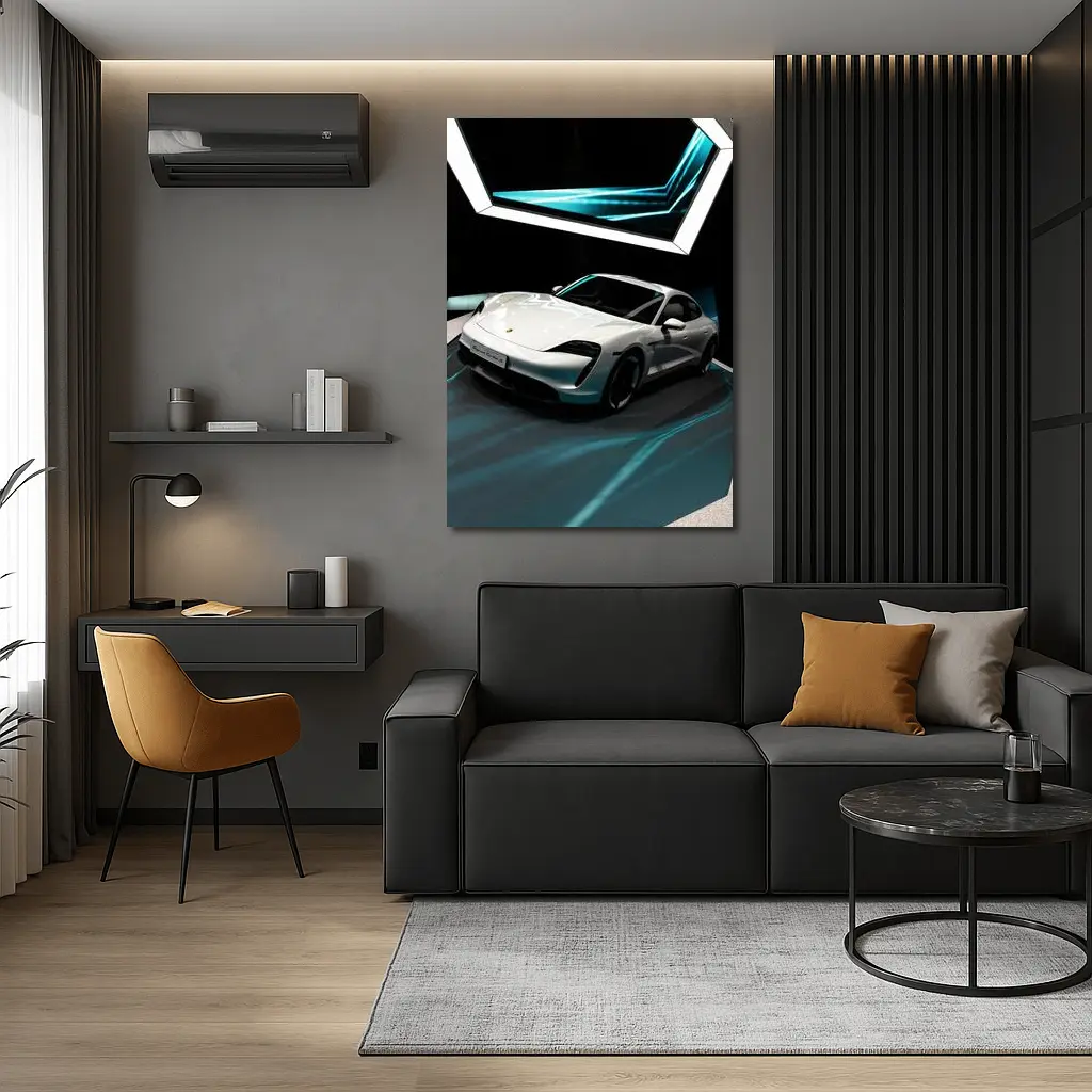 Porsche Taycan White Neon Tunnel Art – Wall Art