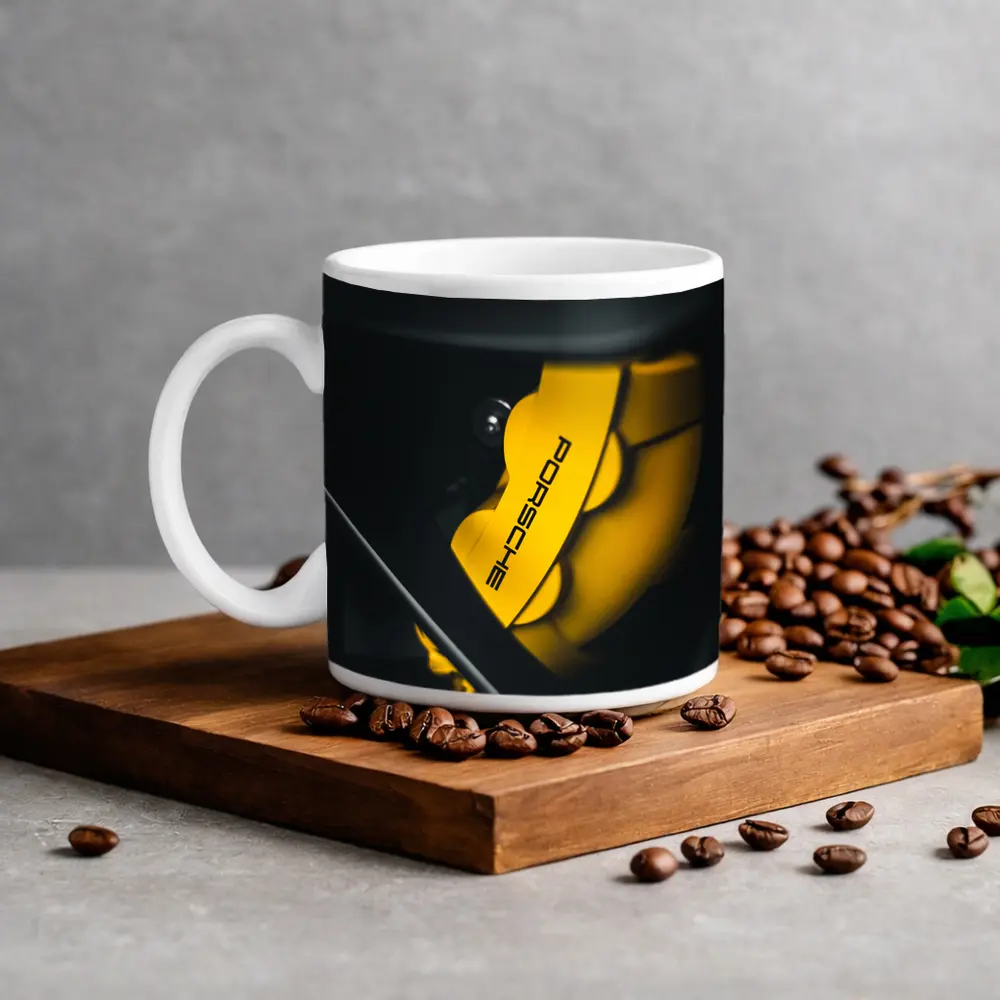 Porsche Yellow Brake Caliper Dark Background – Mugs