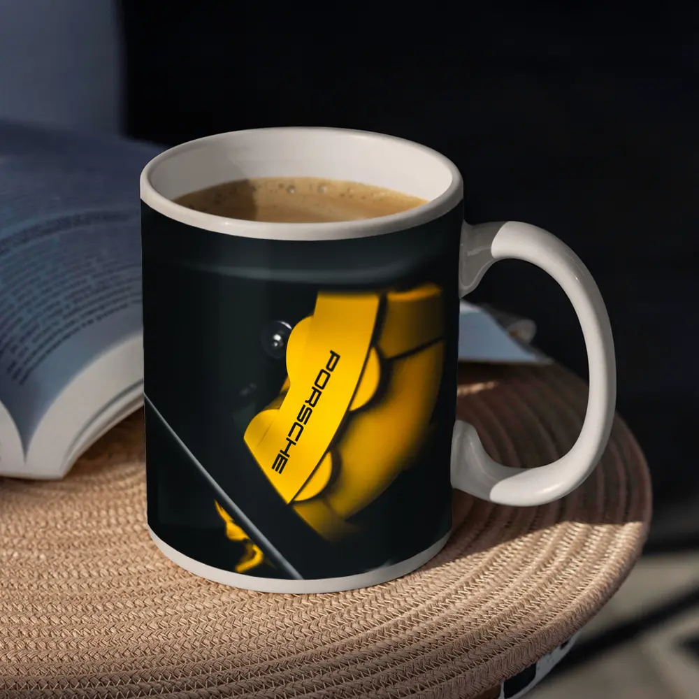 Porsche Yellow Brake Caliper Dark Background – Mugs