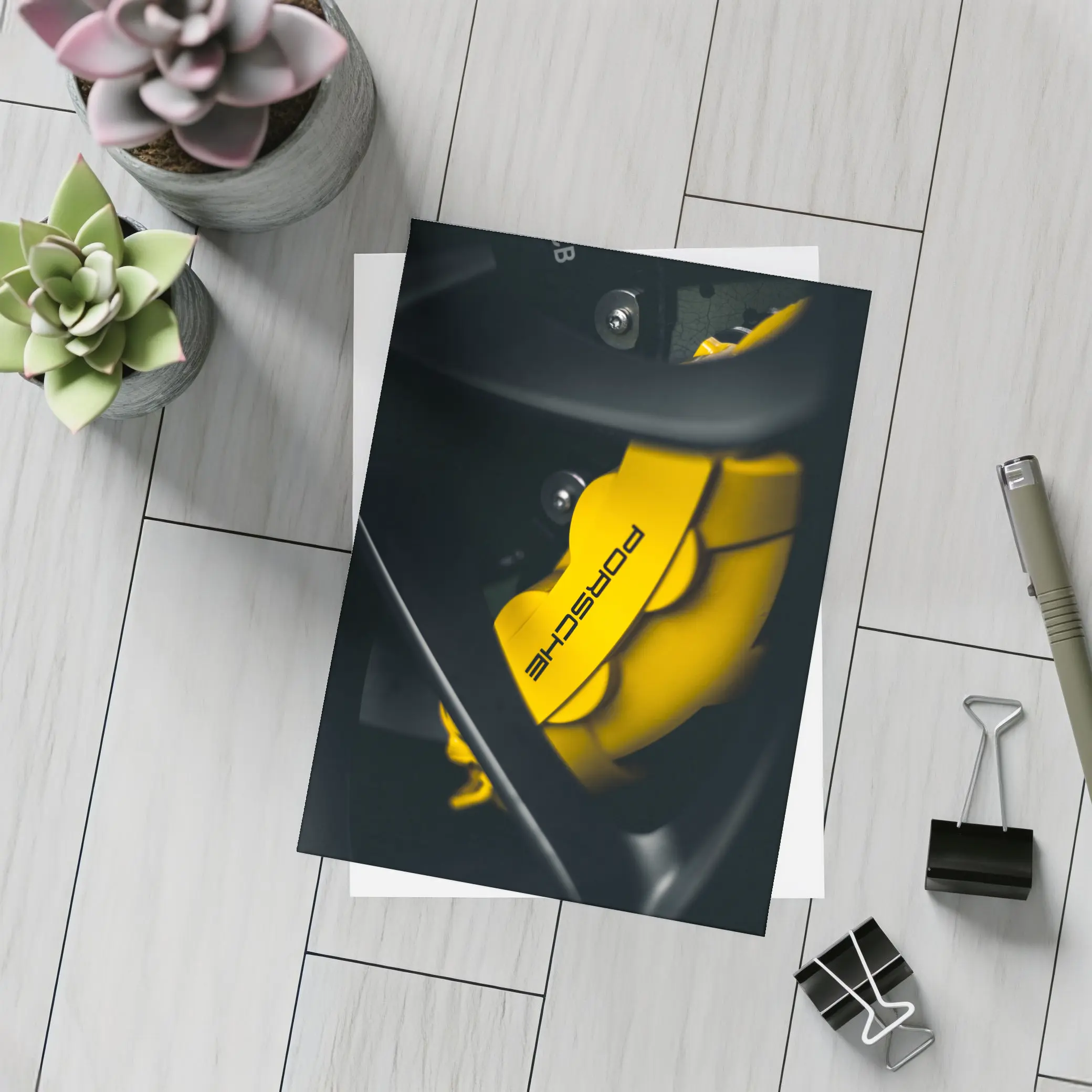 Porsche Yellow Brake Caliper Dark Background – Postcards