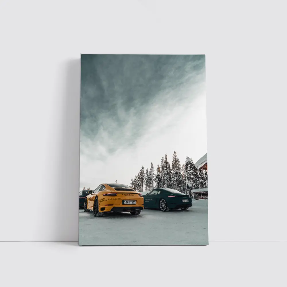 Porsche 911 Yellow Green Snow Winter – Wall Art