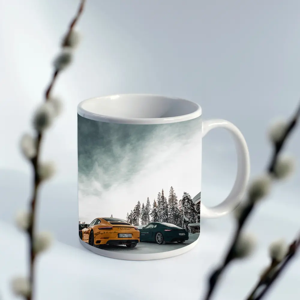 Porsche 911 Yellow Green Snow Winter – Mugs