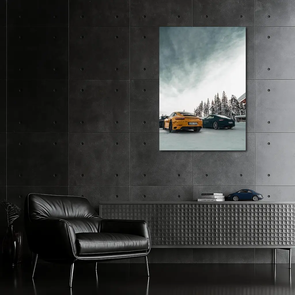 Porsche 911 Yellow Green Snow Winter – Wall Art
