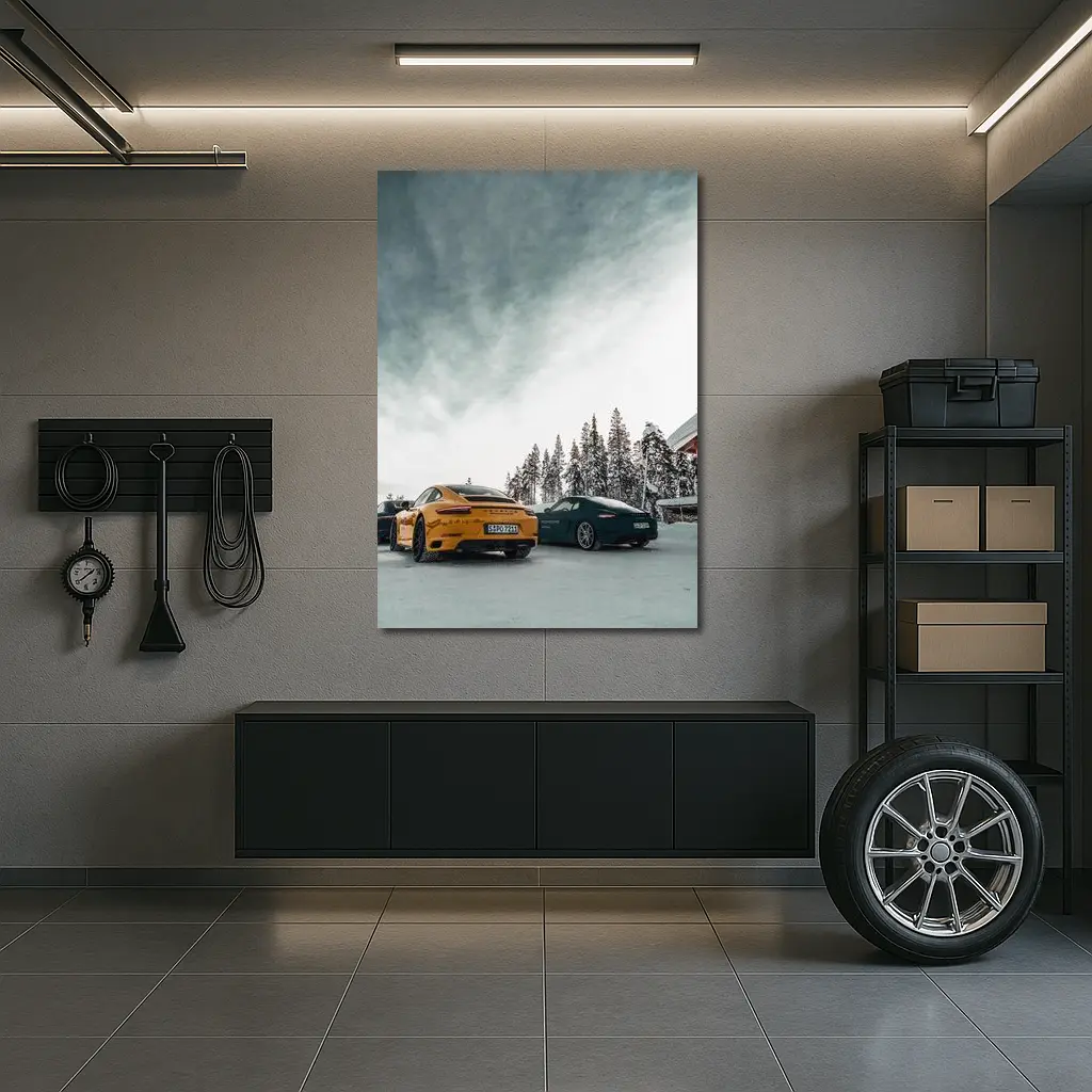 Porsche 911 Yellow Green Snow Winter – Wall Art