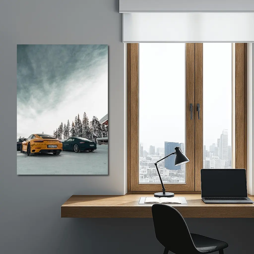 Porsche 911 Yellow Green Snow Winter – Wall Art