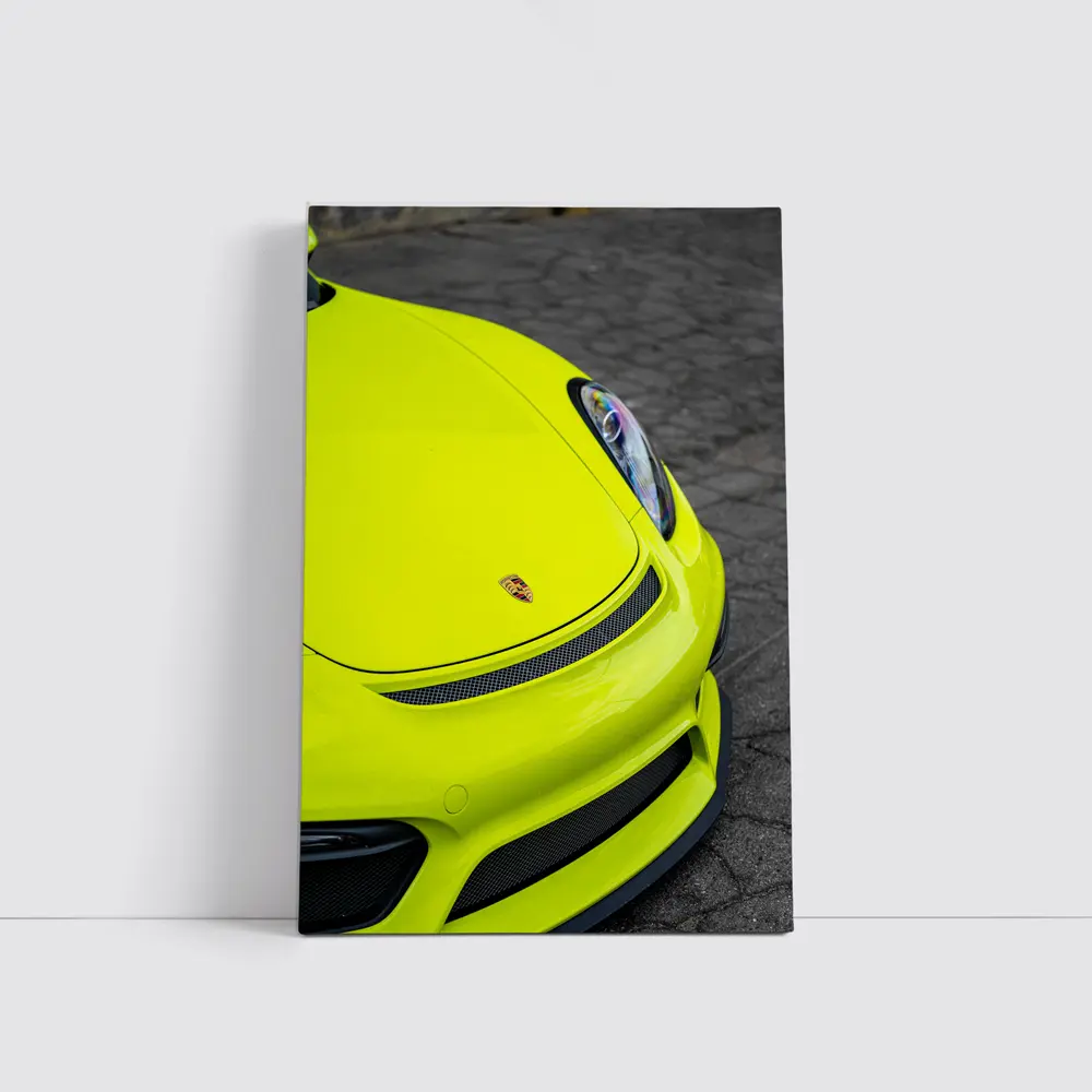 Porsche Cayman Acid Green Front Close Up – Wall Art