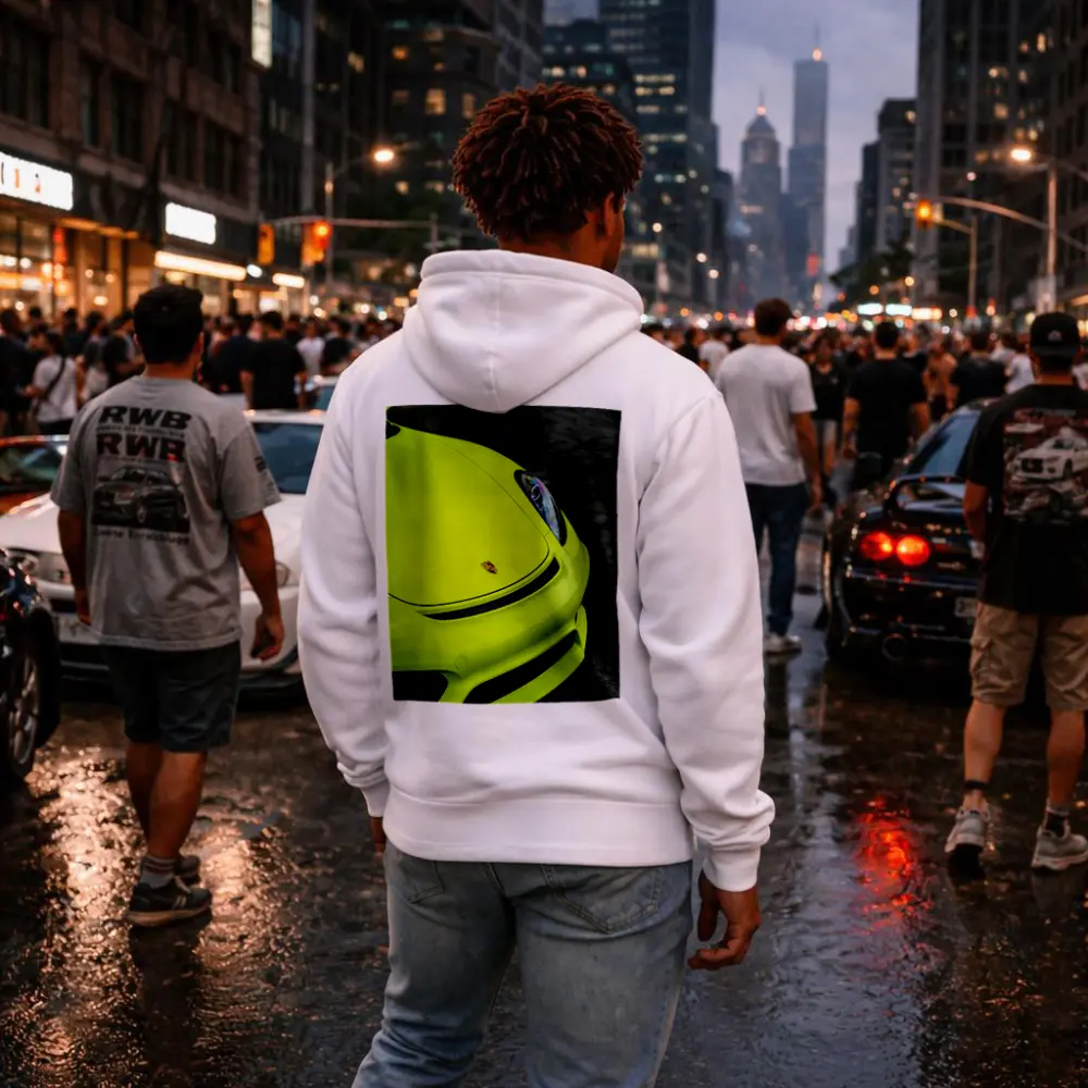 Porsche Cayman Acid Green Front Close Up – Hoodies