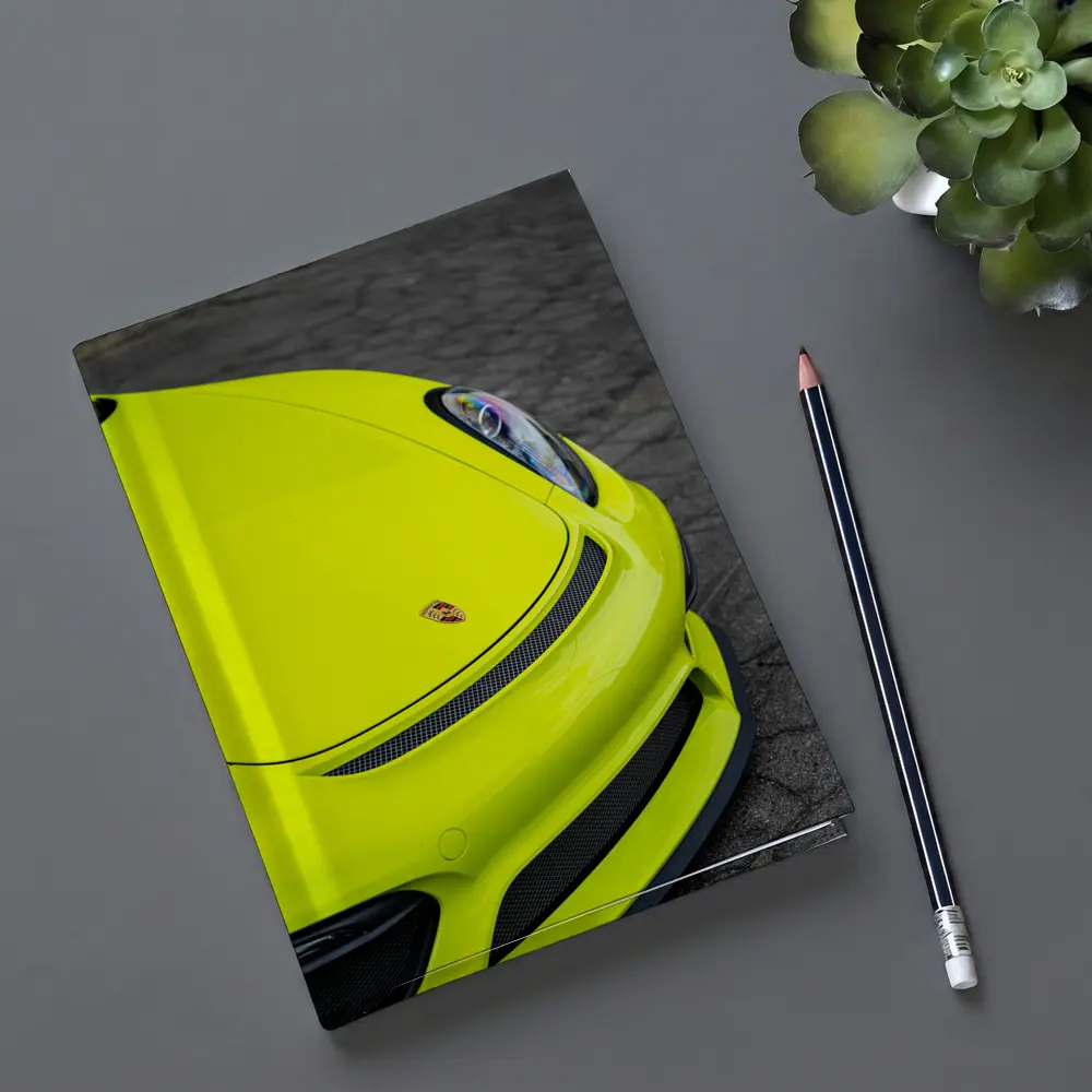 Porsche Cayman Acid Green Front Close Up – Notebooks