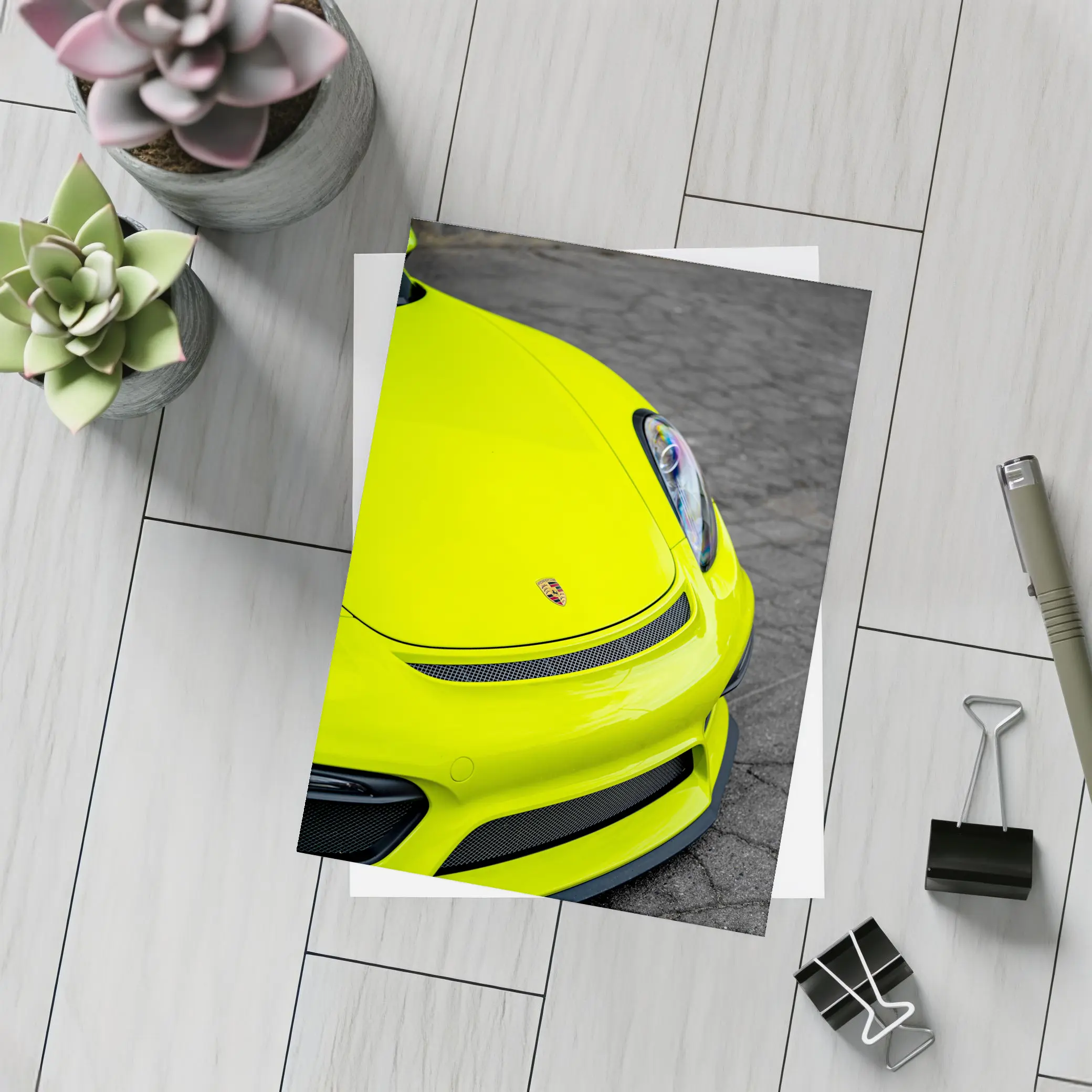 Porsche Cayman Acid Green Front Close Up – Postcards