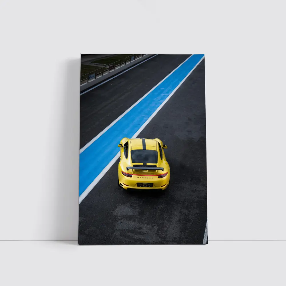 Porsche 911 Yellow Racing Track Aerial View – Wall Art