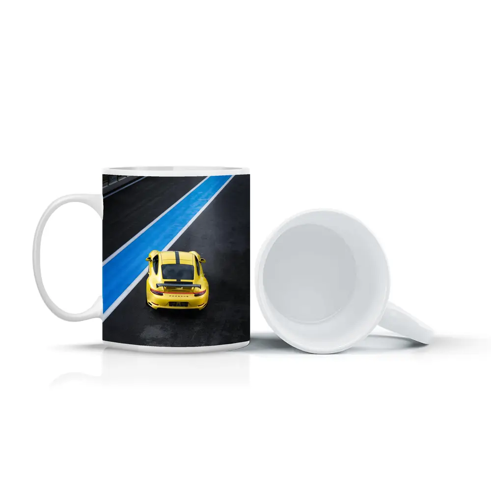 Porsche 911 Yellow Racing Track Aerial View – Mugs