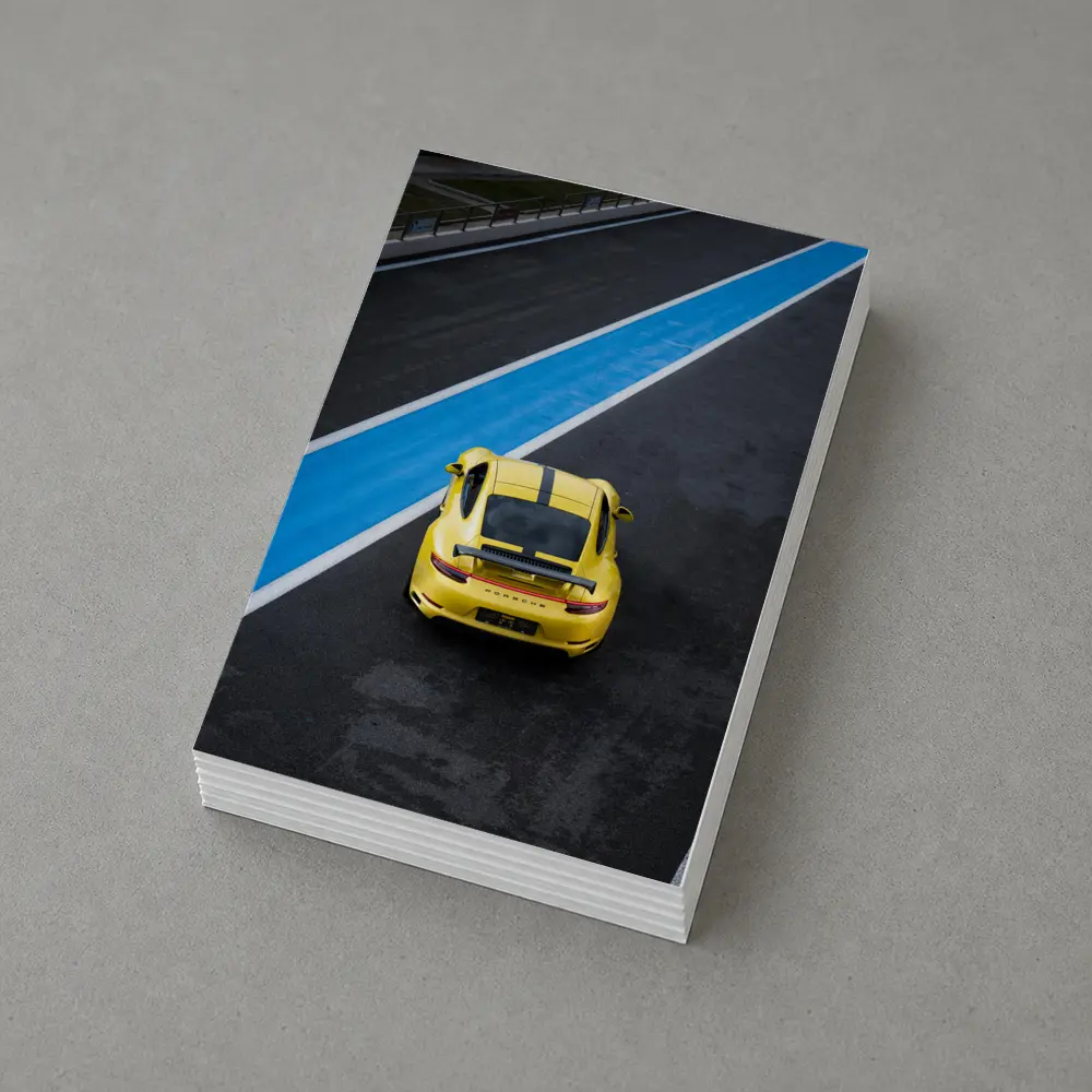 Porsche 911 Yellow Racing Track Aerial View – Postcards
