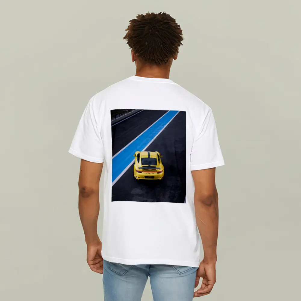 Porsche 911 Yellow Racing Track Aerial View – T-Shirts