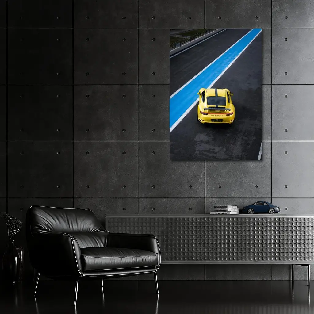 Porsche 911 Yellow Racing Track Aerial View – Wall Art
