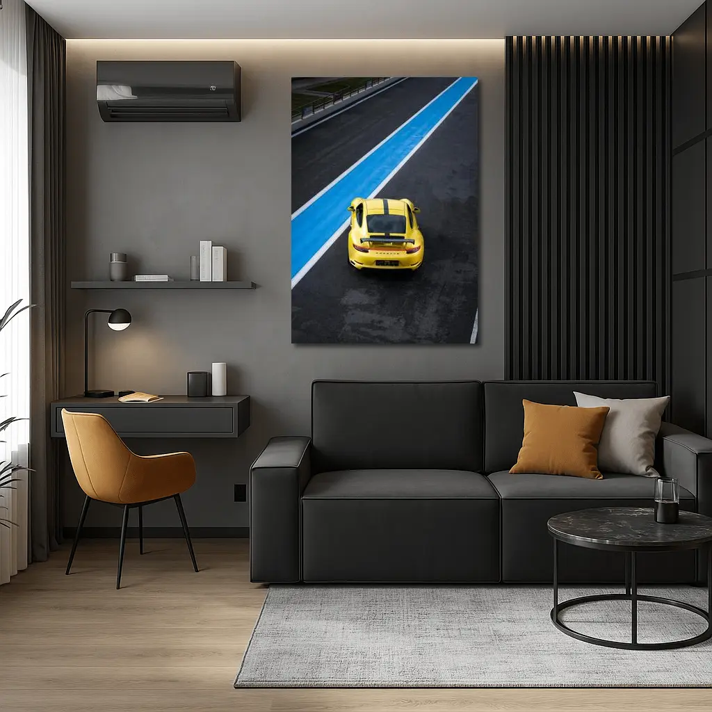 Porsche 911 Yellow Racing Track Aerial View – Wall Art