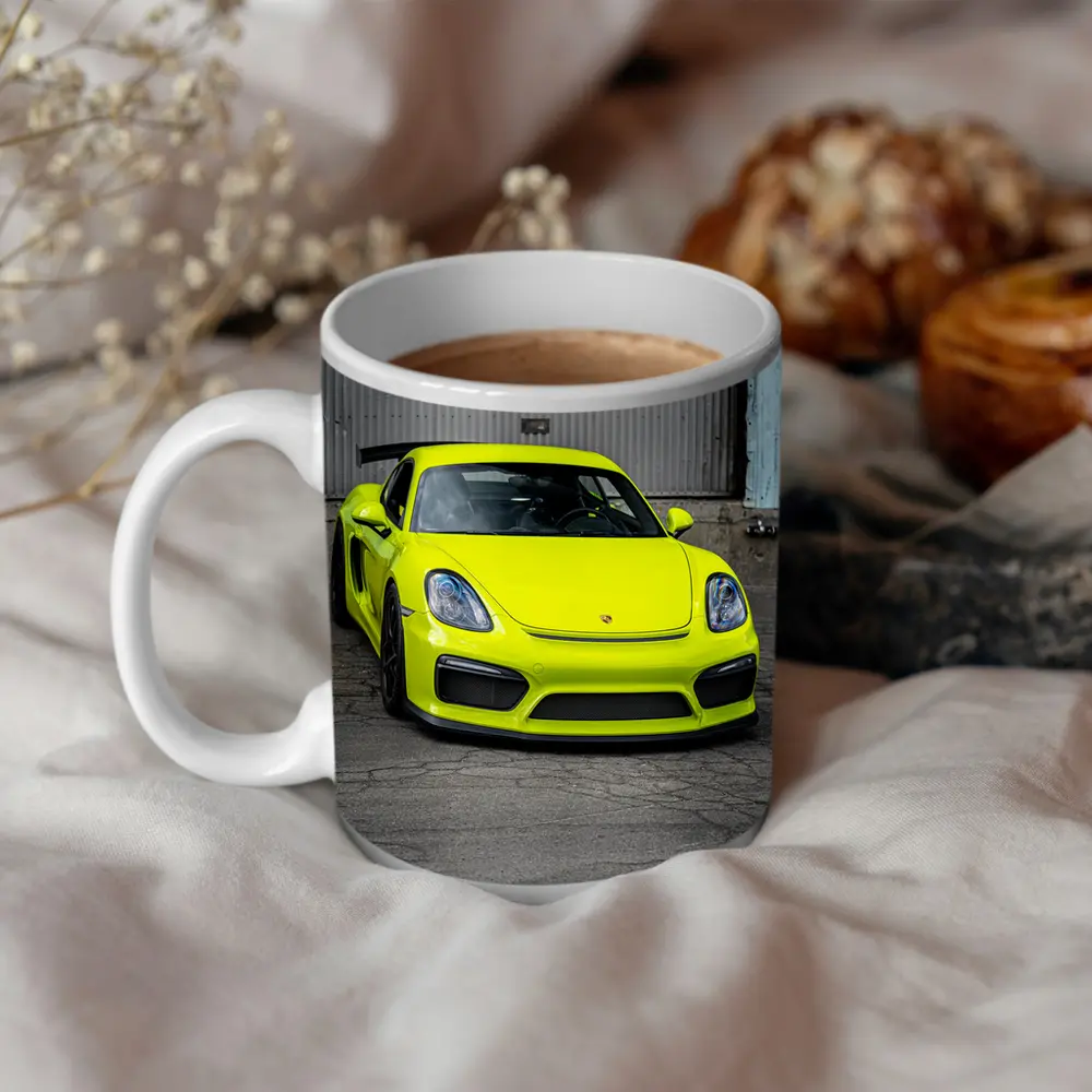 Porsche Cayman GT4 Acid Green Urban Setting – Mugs