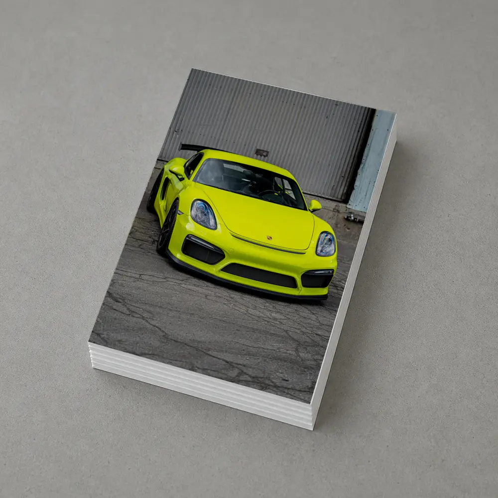 Porsche Cayman GT4 Acid Green Urban Setting – Postcards
