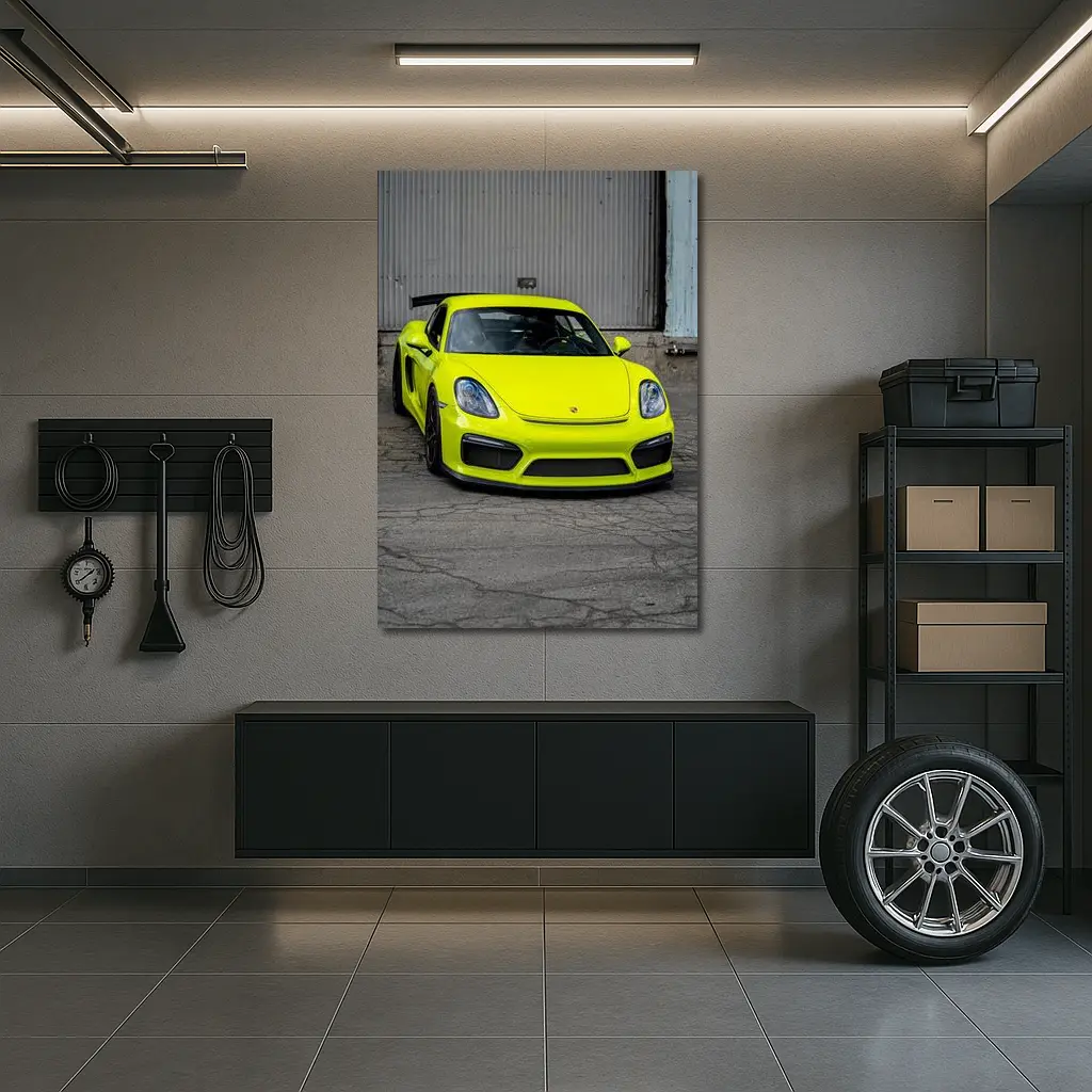 Porsche Cayman GT4 Acid Green Urban Setting – Wall Art