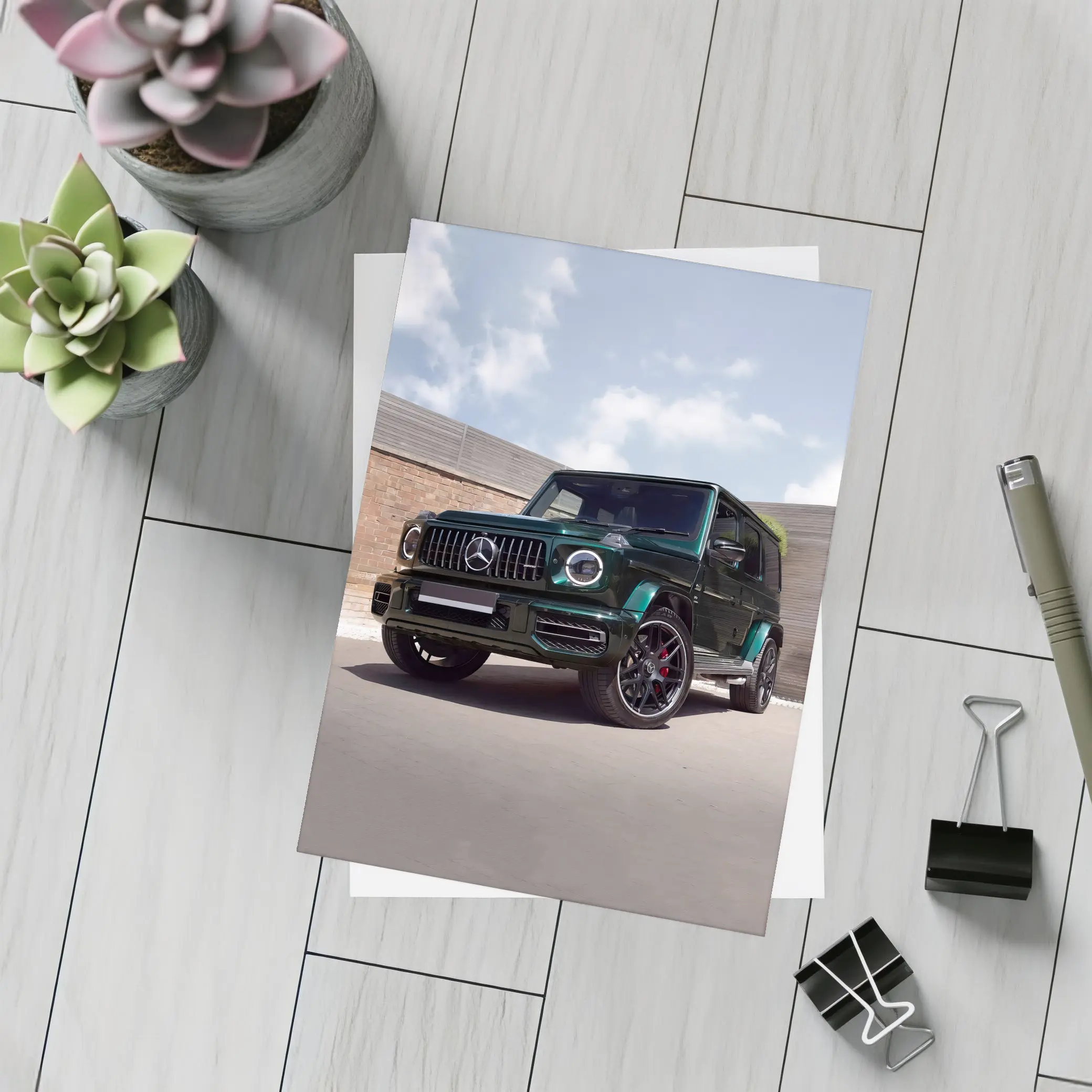 Mercedes G Class Dark Green Urban Setting – Postcards