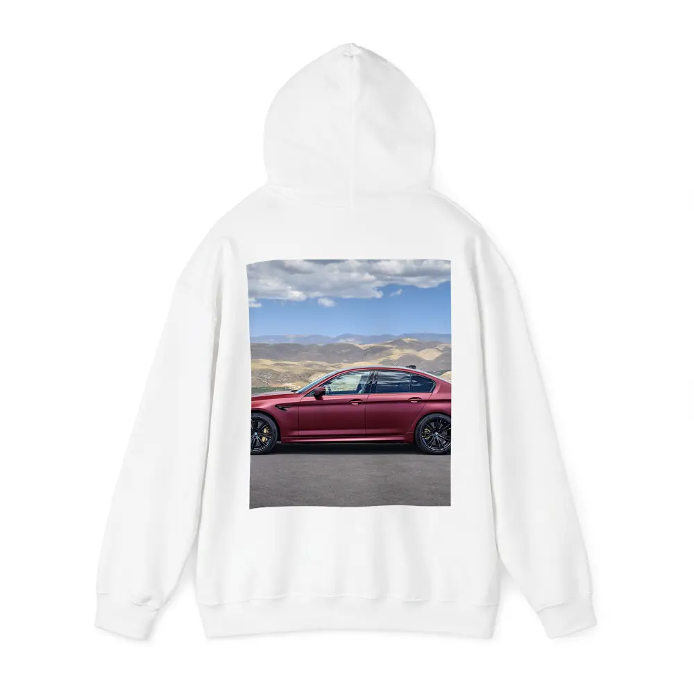 BMW M5 Matte Red Side Profile Mountains – Hoodies