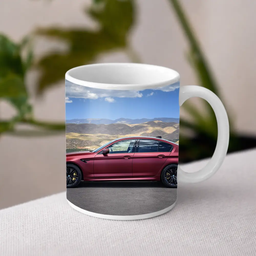 BMW M5 Matte Red Side Profile Mountains – Mugs