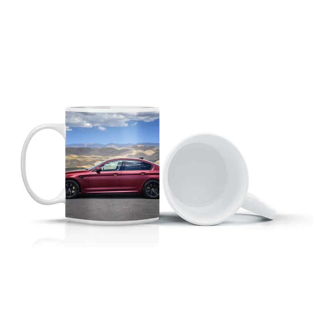 BMW M5 Matte Red Side Profile Mountains – Mugs